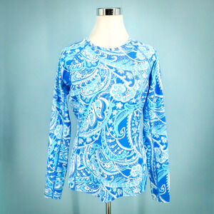 Coolibar Size Small S Hightide Blue Paisley Print Long Sleeve UPF Sun Swim Top